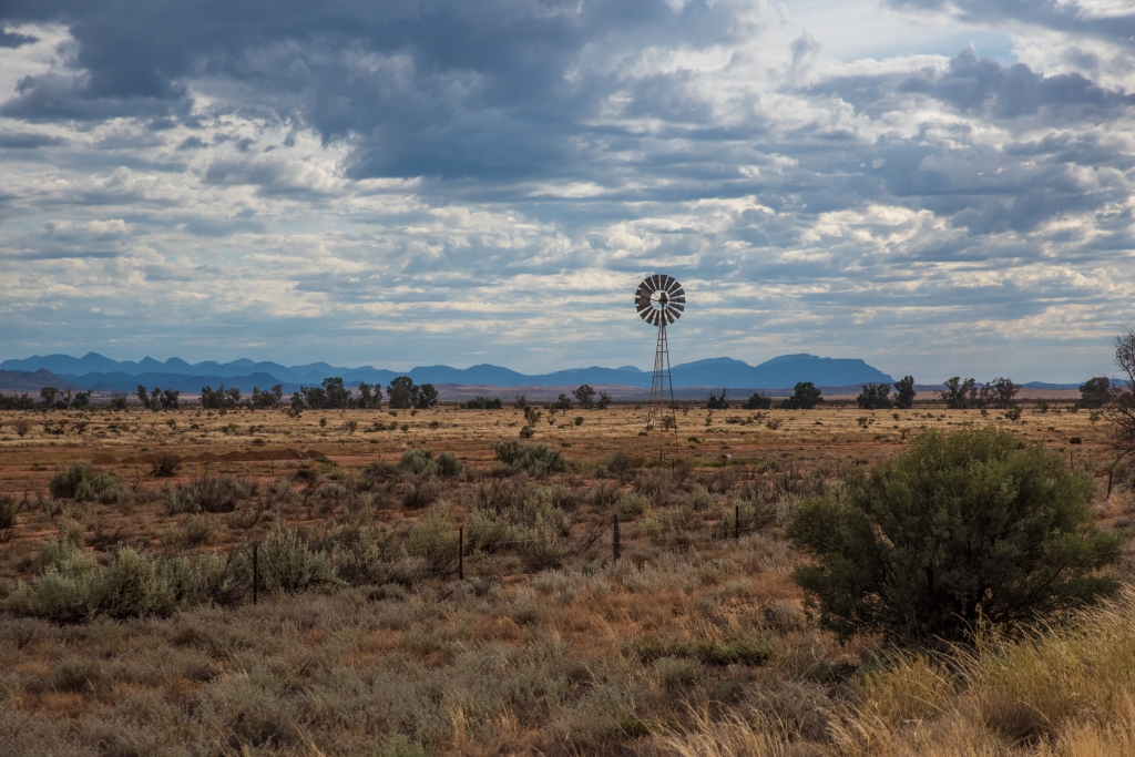 Windmill with Flinders Ranges on horizon