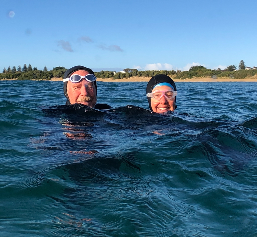 Two ocean swimmers offshore at Apollo Bay